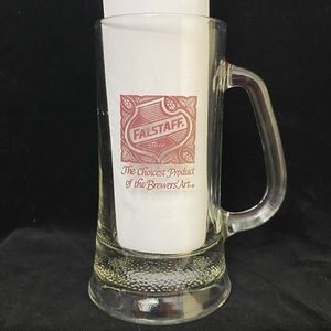 Vintage EUC, Falstaff Clear Glass 16oz Heavy Bottom Beer Mug with Red Logo